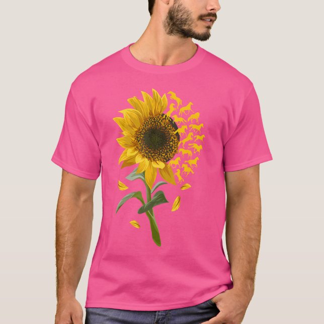 T-shirt Beau cheval de course de fleurs de tournesol (Devant)