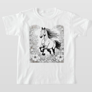 T-shirt Beau Cheval d'élevage & Fleurs Peindre un