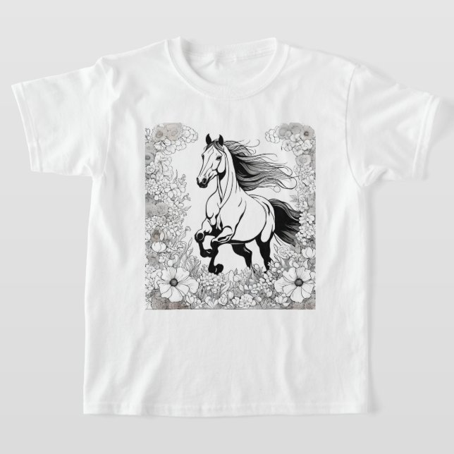 T-shirt Beau Cheval d'élevage & Fleurs Peindre un (Poser)