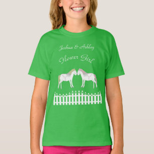 T-shirt Beau Cheval Mariage Blanc Personnalisé Fleur Girl