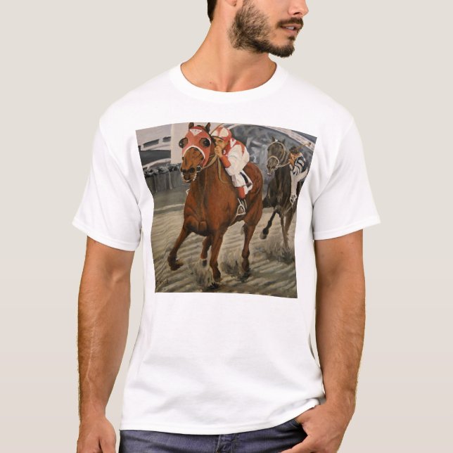 T-shirt Beau cheval ravit les propriétaires en course clas (Devant)