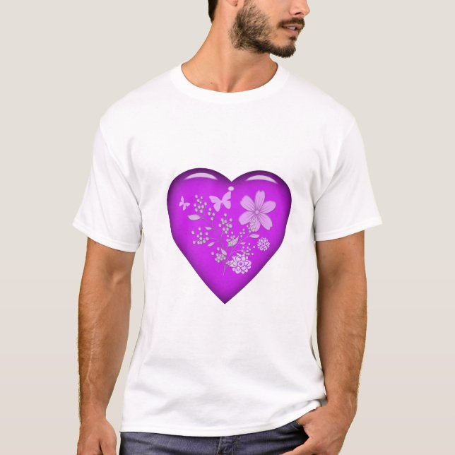 T-shirt Beau Coeur Floral De Verre (Devant)