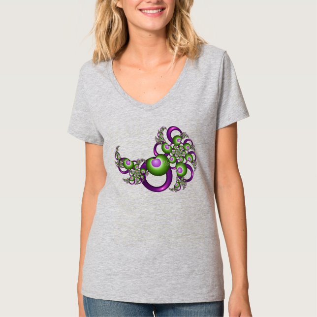 T-shirt Beau Coeurs verts roses Moderne Abstrait Fractal (Devant)