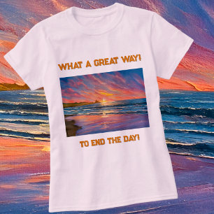 T-shirt Beau coucher de soleil à la plage Aquarelle peintu