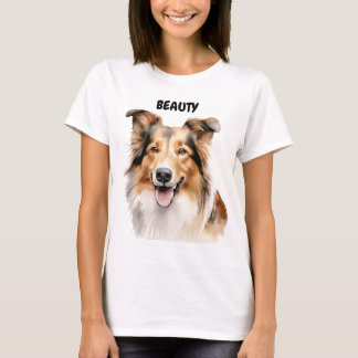 T-SHIRT BEAU COULEUR D'EAU COLLIE CHIEN FACE