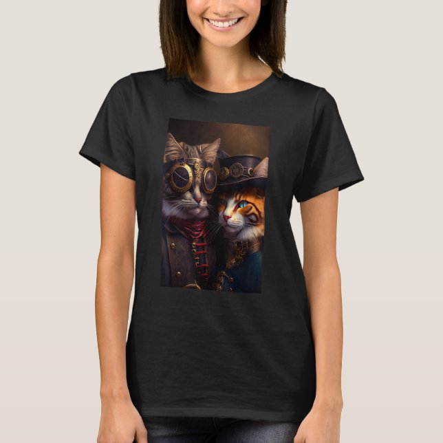 T-shirt Beau couple de chats Steampunk chats chats chaton  (Devant)