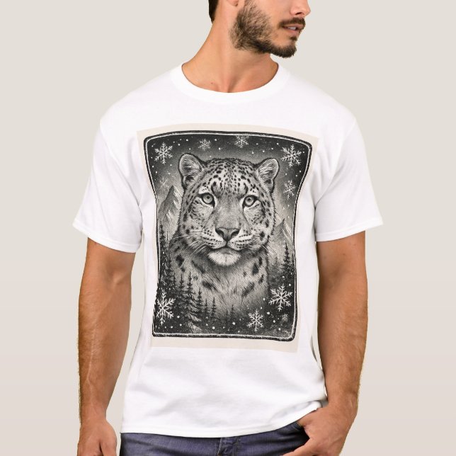 T-shirt Beau croquis Snow Leopard (Devant)