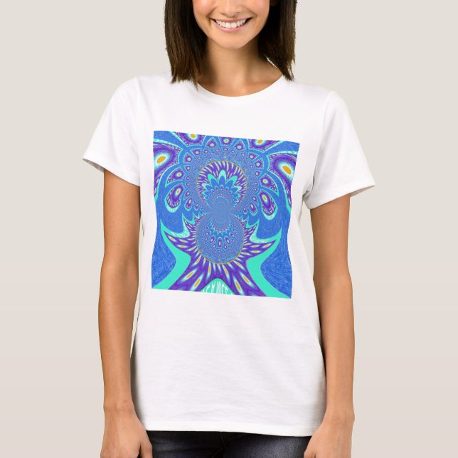 T-shirt Beau cyan bleu kaléidoscope vectoriel design (Devant)