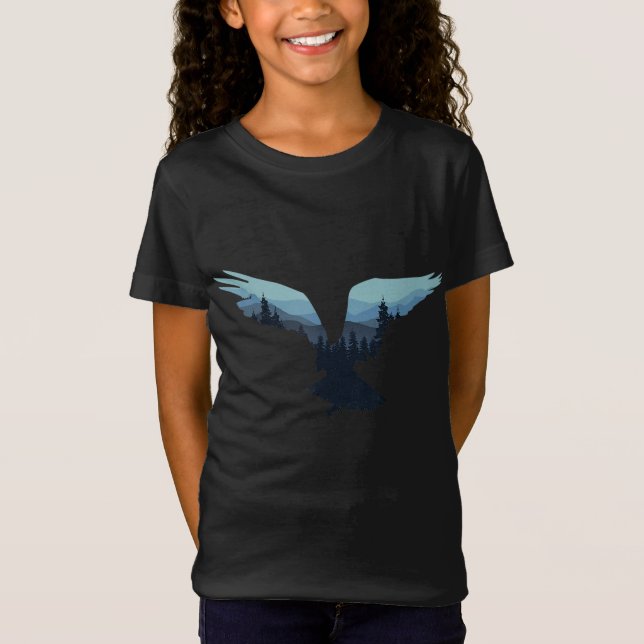 T-Shirt Beau Flying Eagle Night Sky Forest Bird Silho (Devant)