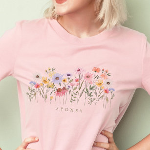 T-shirt Beau jardin botanique Fleur sauvage aquarelle