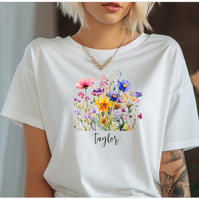 T-shirt Beau jardin botanique Fleur sauvage aquarelle (Créateur téléchargé)