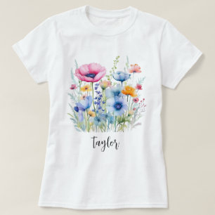 T-shirt Beau jardin botanique Fleur sauvage aquarelle