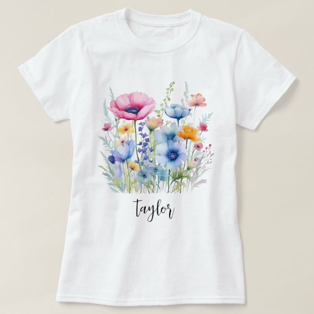 T-shirt Beau jardin botanique Fleur sauvage aquarelle (Design devant)