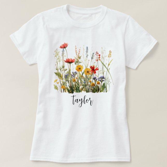 T-shirt Beau jardin botanique Fleur sauvage aquarelle (Design devant)