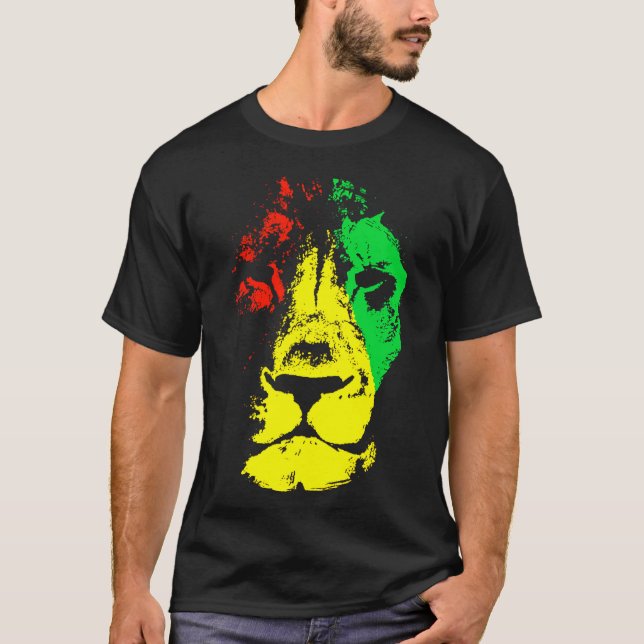 T-shirt Beau Lion Visage Rasta Couleurs Style (Devant)