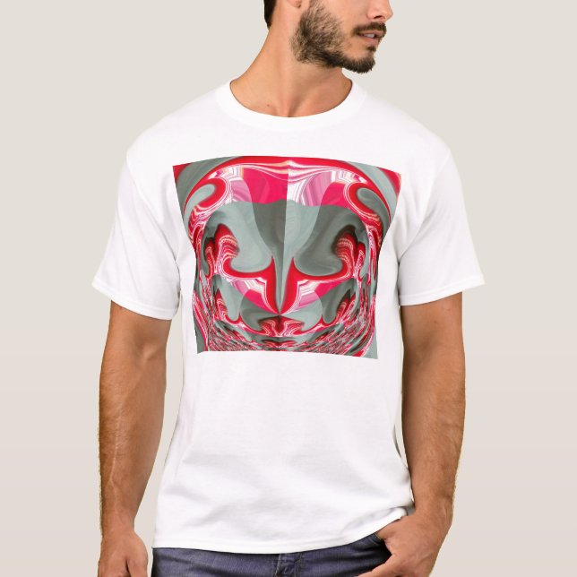 T-shirt beau motif géométrique gris cendré rouge design AR (Devant)