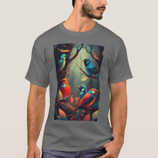 T-shirt Beau Oiseaux colorés Illustration OEuvre 13 f
