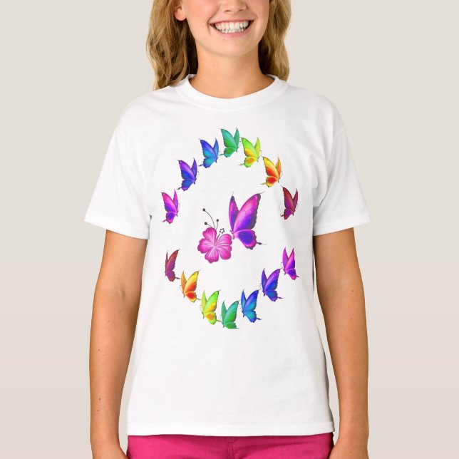 T-shirt Beau Papillon & Fleurs, Jolie fille (Devant)
