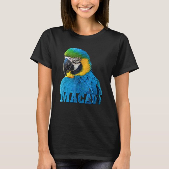 T-shirt Beau Parrot bleu et or Macaw Mot image (Devant)