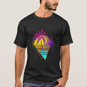 T-shirt Beau Retro 80s 90s Vaporwave Tropical Sunset