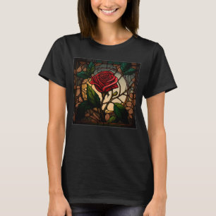 T-shirt Beau Rose Illustration Vitrail Réaliste