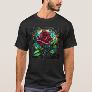 T-shirt Beau Rose Illustration Vitrail Réaliste
