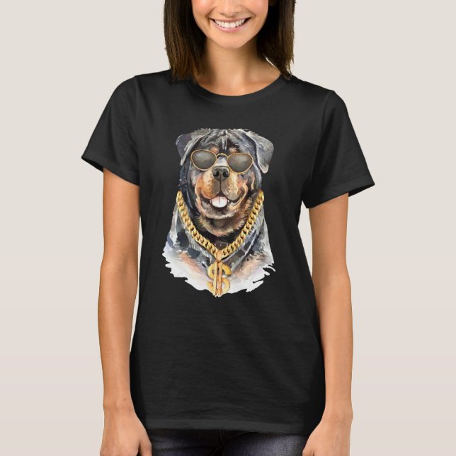 T-shirt Beau Rottweiler Avec Collier À Chaîne (Devant)