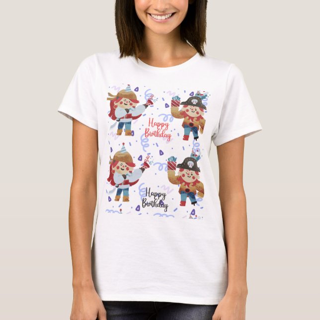 T-shirt Beau thème bleu et rouge pirate (Devant)