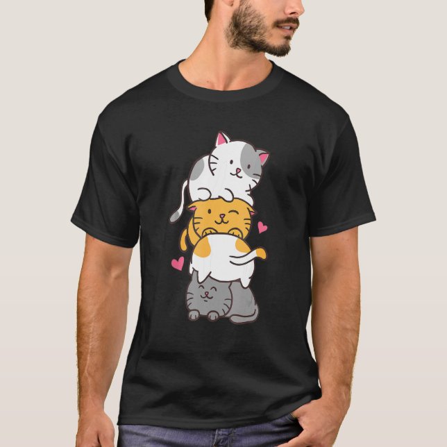 T-shirt Beaucoup de chats mignons Jouer rond Puzzle Cat-ma (Devant)