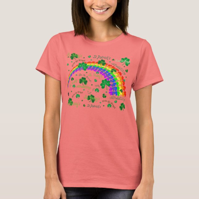 T-shirt Beaucoup de feuilles de Cloverleaf et un arc-en-ci (Devant)