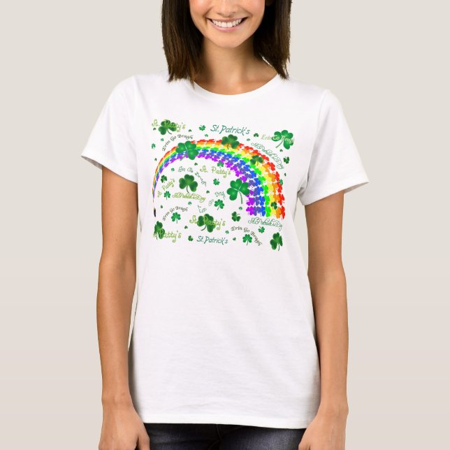 T-shirt Beaucoup de feuilles de Cloverleaf et un arc-en-ci (Devant)