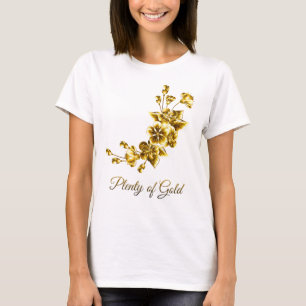 T-shirt Beaucoup d'or Élégant Floral Blanc & Or