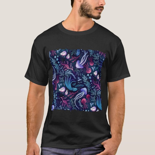 T-shirt Beauté de l'océan rose et violet (Devant)