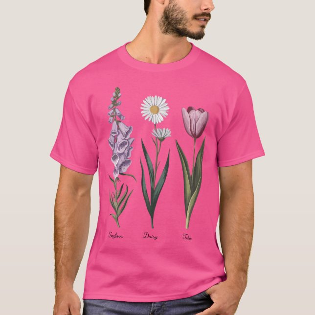 T-shirt Beauté Fleurale Botanique Digitale Foxglove Daisy  (Devant)