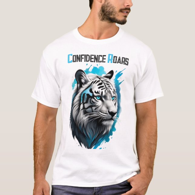 T-shirt Beauté primitive : Yeux bleus d'un tigre blanc (Devant)