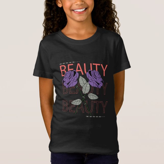 T-Shirt Beauté, texte répété Avec fleurs (Devant)