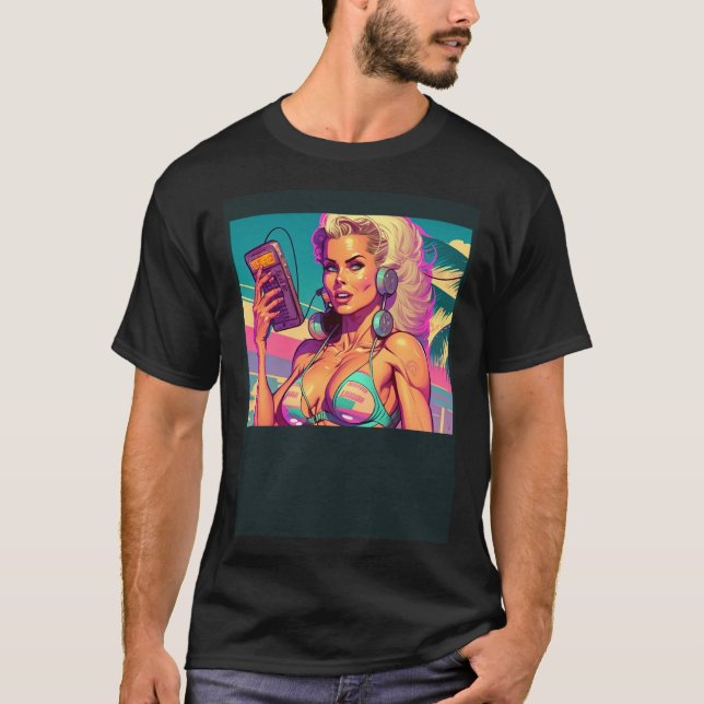 T-shirt Beautiful Beach Girl In Retro Style (Devant)