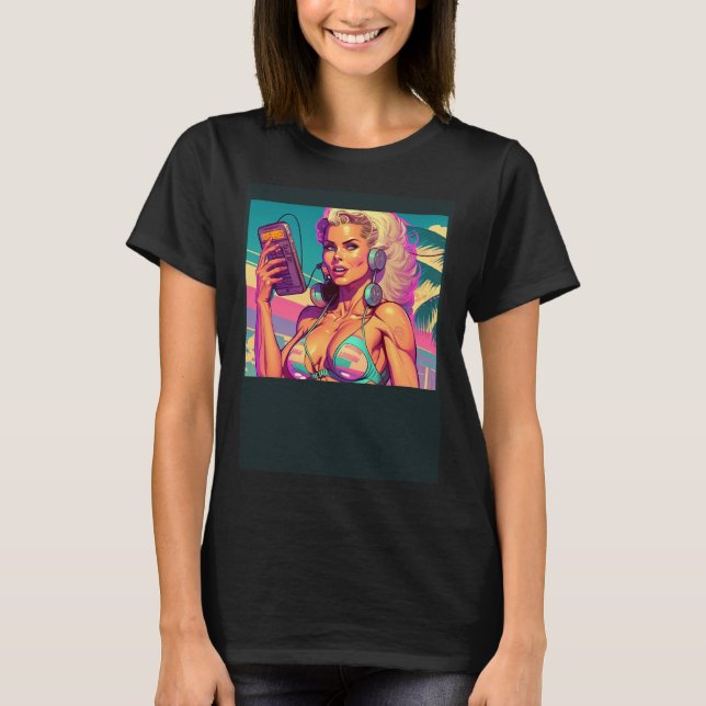 T-shirt Beautiful Beach Girl In Retro Style (Devant)