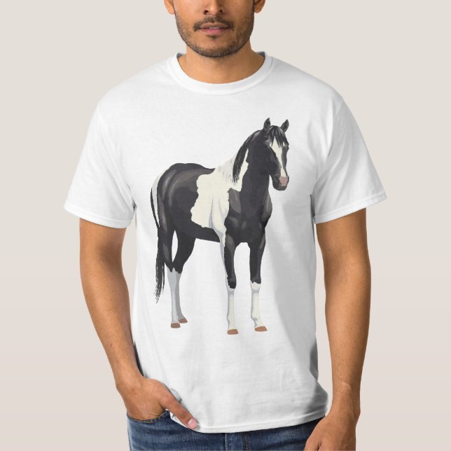 T-shirt Beautiful Black Pinto Paint Horse  (Devant)