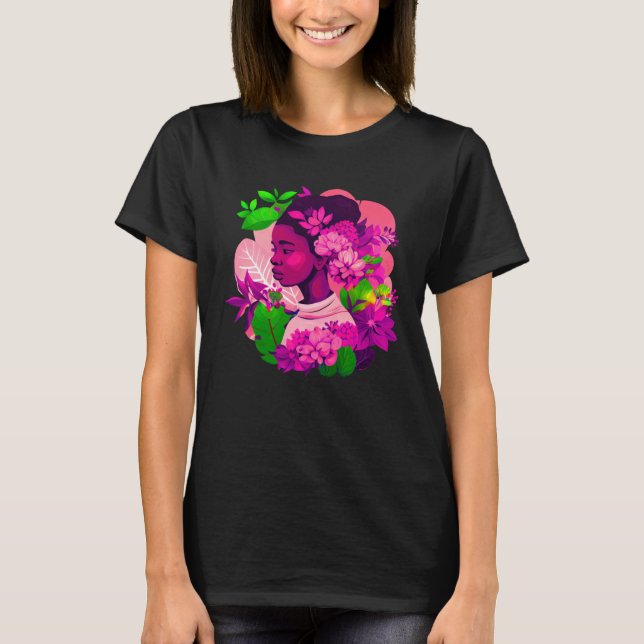 T-shirt Beautiful Black Woman Afro Melanin Queen Cute Flow (Devant)