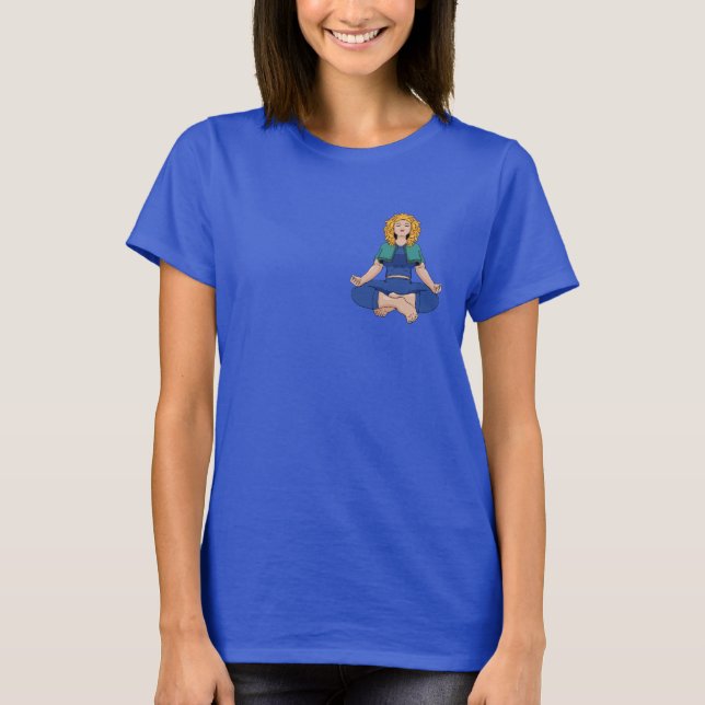 T-shirt Beautiful Blonde Girl Yoga Pose Lotus Cute Women (Devant)