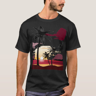 T-shirt Beautiful Deep Red Sunset with Silhouetted Palm Tr