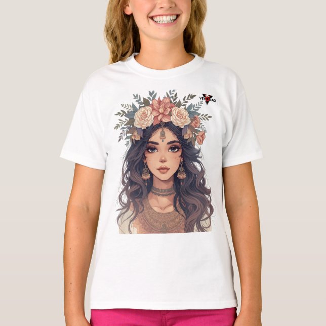 T-shirt Beautiful Floral Anime Girl – Soft Pastel Aesthe (Devant)