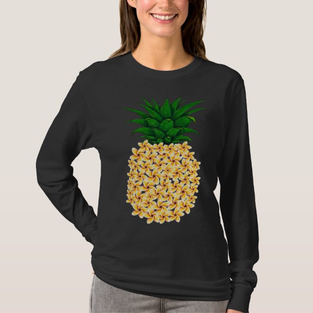 T-shirt Beautiful floral pineapple men and women Hawaiian  (Devant)