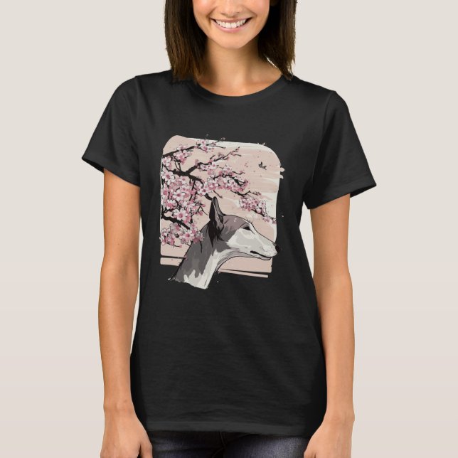 T-shirt Beautiful Greyhound Cherry Blossom Dog Breed Japan (Devant)