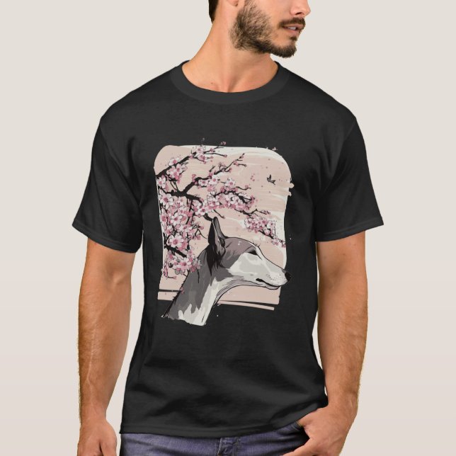 T-shirt Beautiful Greyhound Cherry Blossom Dog Breed Japan (Devant)