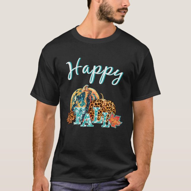 T-shirt Beautiful Happy Fall  Happy Fall Cheetah Pumpkin (Devant)