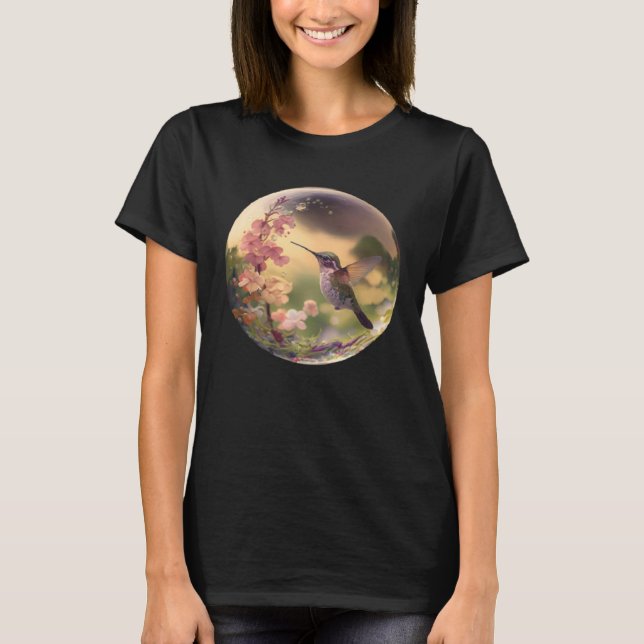 T-shirt Beautiful Hummingbird Floral Bubble Haven Nature (Devant)