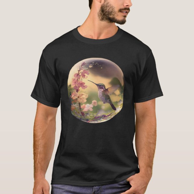 T-shirt Beautiful Hummingbird Floral Bubble Haven Nature (Devant)