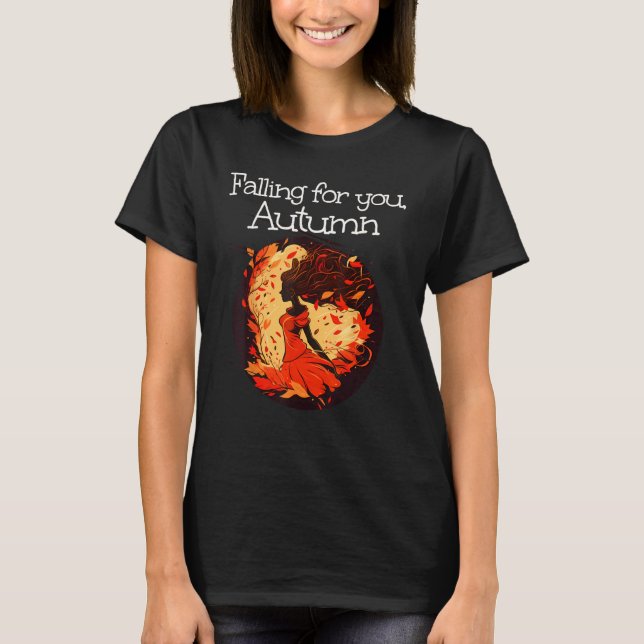 T-shirt Beautiful Leaves Lady falling for Autumn (Devant)